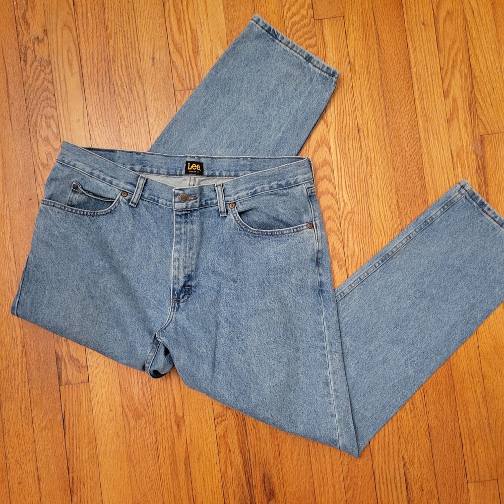 Lee Regular Fit Blue‎ Jeans 40x32 Light Wash Denim Casual Pants Work Chores